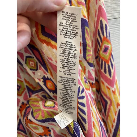 Chicos Shirt Womens Size Medium 100% Linen Coastal Casual Multicolor Button Up - Picture 8 of 13